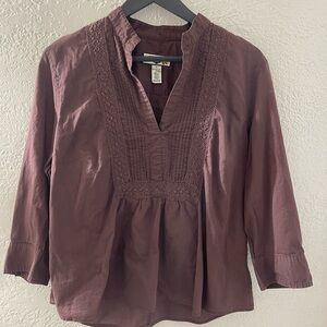 Caribbean Joe‎ Women's Brown Cotton 3/4 Sleeve Blouse Size Large